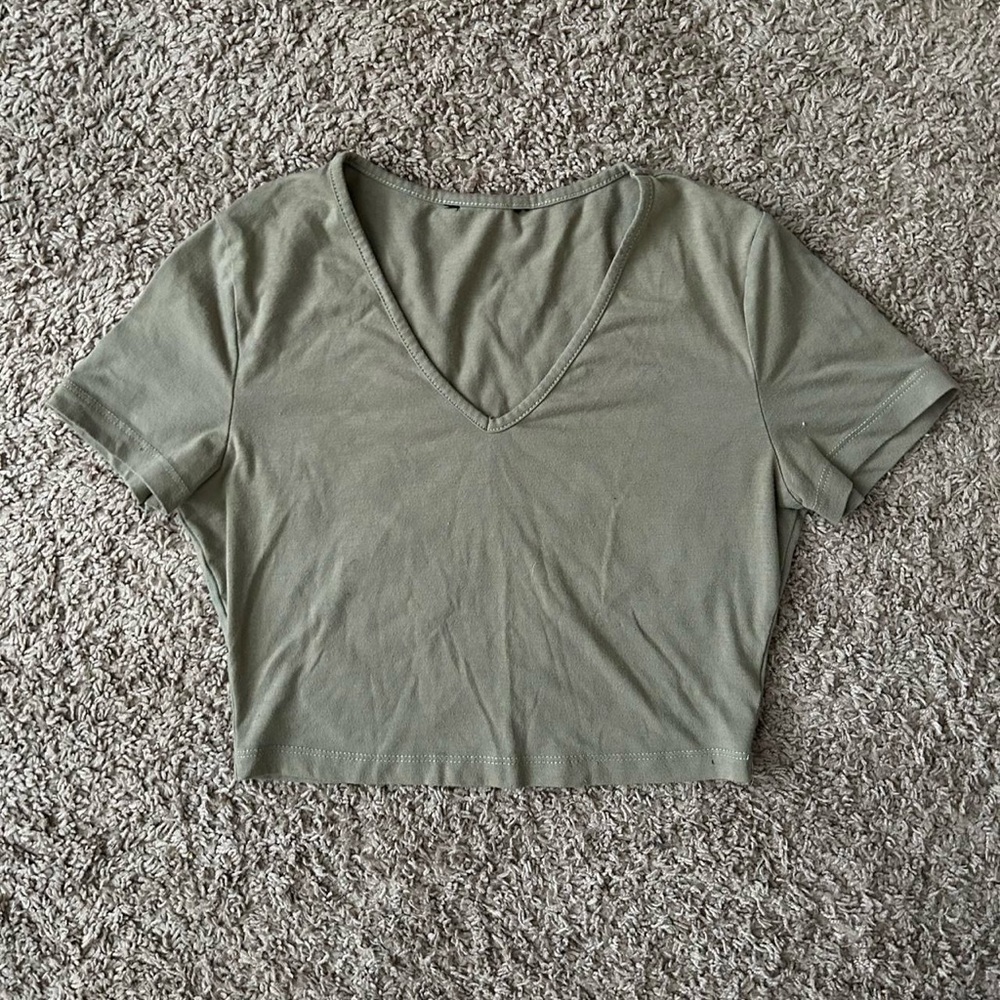 Olive Green V-Neck Women's Top
